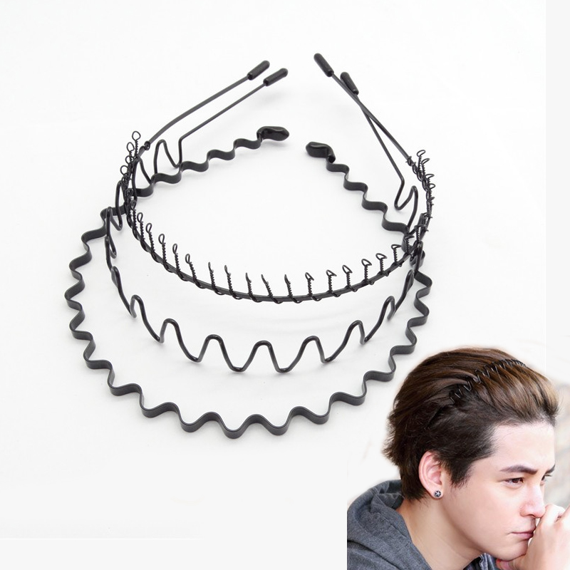Men'S Grooming Tape - Moda czarna metalowa falowana sportowa opaska